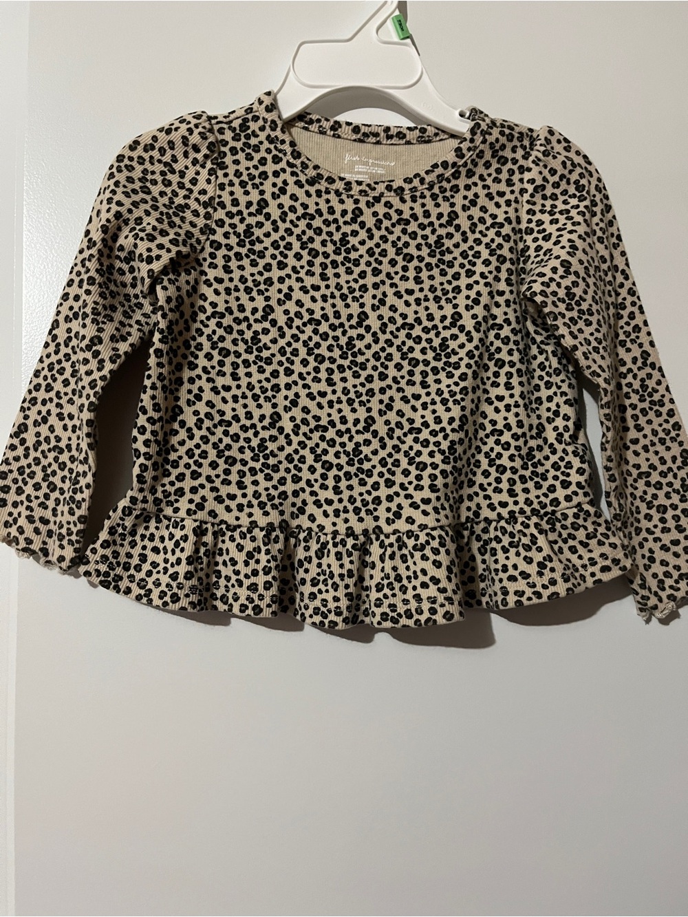 First Impressions Beige and Black Leopard Ruffle Hem Long Sleeve Top
